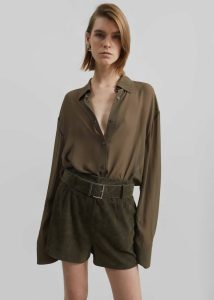Peri Silk Georgette Shirt - Khaki The Frankie Shop Green Women Tops - Image 3