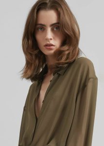 Peri Silk Georgette Shirt - Khaki The Frankie Shop Green Women Tops - Image 5