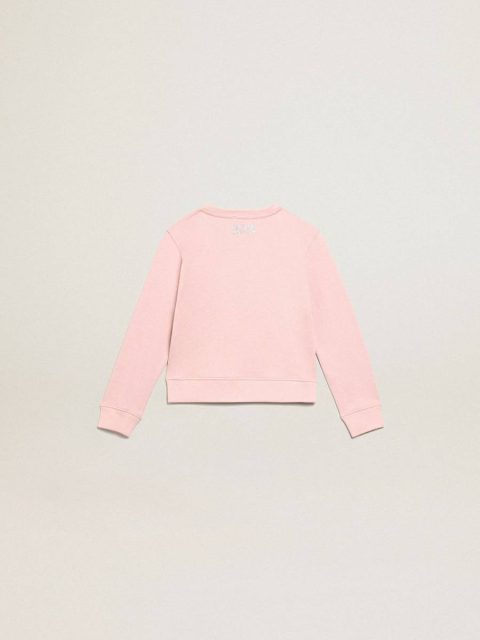 Pink Golden Goose Topwear Selection (4-12 Years) Kids Pink Sweatshirt With Maxi Star In Silver Glitter On The Front - Image 2