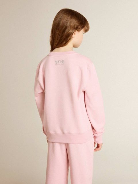 Pink Golden Goose Topwear Selection (4-12 Years) Kids Pink Sweatshirt With Maxi Star In Silver Glitter On The Front - Image 5