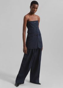 Piper Pleated Trousers - Navy/Beige Pinstripe The Frankie Shop Bottoms Blue Women - Image 2