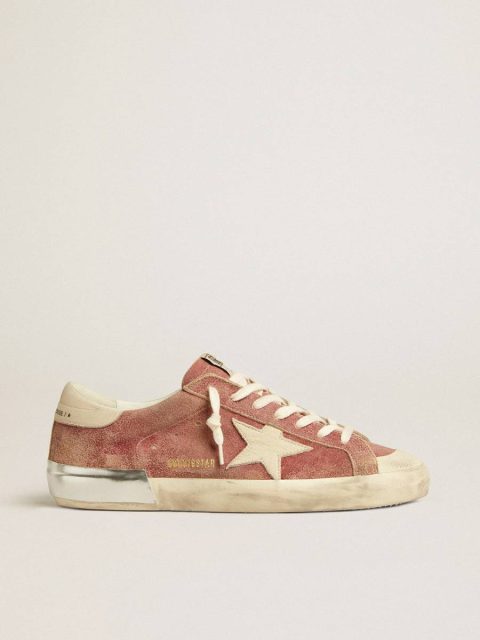 Pomegranate Red Men's Super-Star In Red Leather With Cream Nubuck Star And Heel Tab Men Super-Star Golden Goose