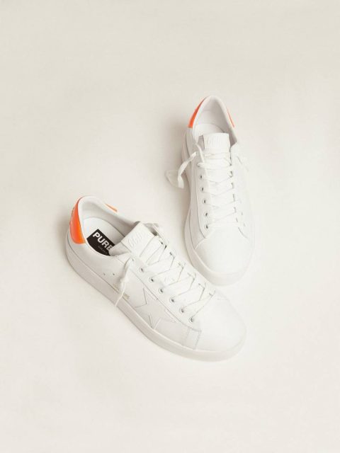 Purestar Golden Goose Men White Purestar Sneakers With Fluorescent Orange Heel Tab - Image 2