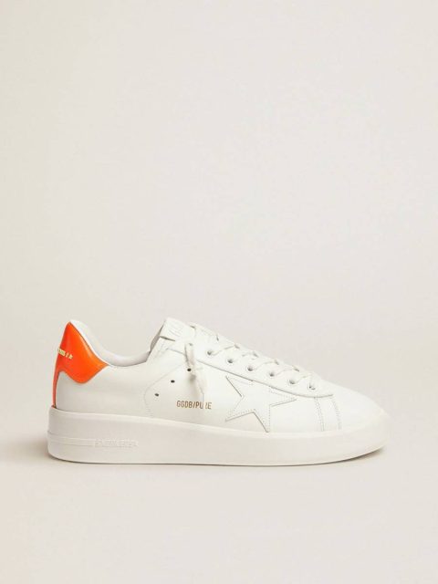 Purestar Golden Goose Men White Purestar Sneakers With Fluorescent Orange Heel Tab
