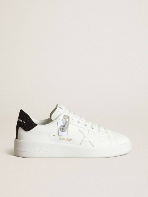 Purestar In White Leather With Tone-On-Tone Star And Heel Tab In Black Swarovski Crystals Purestar Women Golden Goose White