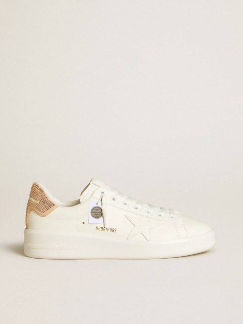 Purestar With Leather Star And Suede Heel Tab With Swarovski Crystals Purestar Golden Goose Women White