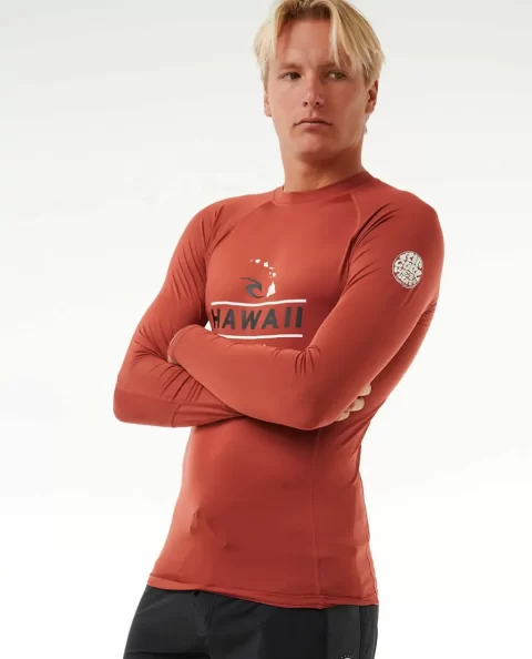 Rash Guards Rip Curl Hawaii Upf50  Performance Long Sleeve Rash Guard Mens