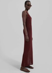 Red Dresses Women The Frankie Shop Adrienna Crochet Maxi Dress - Burgundy - Image 3