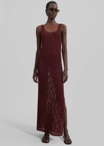 Red Dresses Women The Frankie Shop Adrienna Crochet Maxi Dress - Burgundy - Image 5