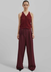 Red The Frankie Shop Knitwear Women Leonie Knitted Halter Top - Burgundy - Image 2