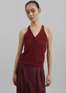Red The Frankie Shop Knitwear Women Leonie Knitted Halter Top - Burgundy