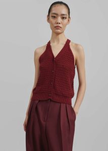 Red The Frankie Shop Knitwear Women Leonie Knitted Halter Top - Burgundy - Image 4