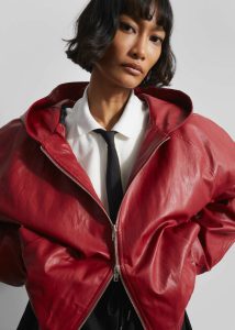 Red The Frankie Shop Women Burnaby Faux Leather Zip-Up Hoodie - Red Outerwear - Image 2