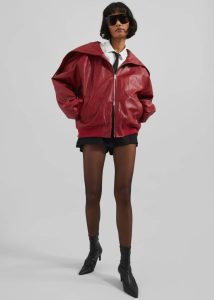 Red The Frankie Shop Women Burnaby Faux Leather Zip-Up Hoodie - Red Outerwear - Image 3