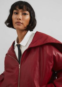 Red The Frankie Shop Women Burnaby Faux Leather Zip-Up Hoodie - Red Outerwear - Image 5