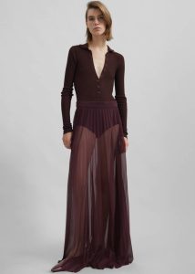 Red Women The Frankie Shop Bottoms Vallen Pleated Mesh Maxi Skirt - Burgundy - Image 2