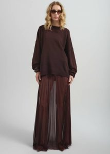 Red Women The Frankie Shop Bottoms Vallen Pleated Mesh Maxi Skirt - Burgundy - Image 4