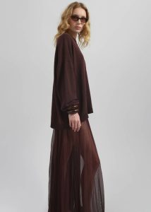 Red Women The Frankie Shop Bottoms Vallen Pleated Mesh Maxi Skirt - Burgundy - Image 5