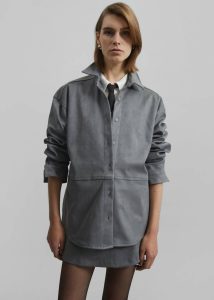 Regina Faux Suede Shirt - Slate Grey The Frankie Shop Tops Grey Women - Image 2