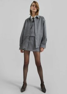 Regina Faux Suede Shirt - Slate Grey The Frankie Shop Tops Grey Women