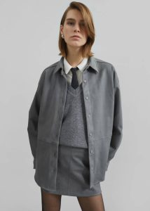 Regina Faux Suede Shirt - Slate Grey The Frankie Shop Tops Grey Women - Image 3