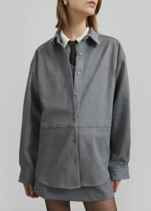 Regina Faux Suede Shirt - Slate Grey The Frankie Shop Tops Grey Women - Image 5