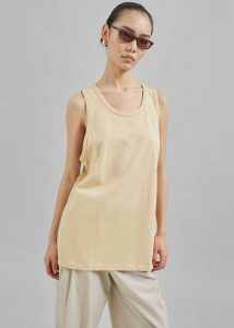 Rexy Embroidered Tank Top - Latte Beige Men The Frankie Shop Tops