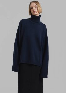 Rhea Trapeze Turtleneck - Navy Women The Frankie Shop Blue Knitwear