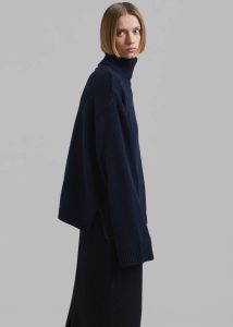 Rhea Trapeze Turtleneck - Navy Women The Frankie Shop Blue Knitwear - Image 4