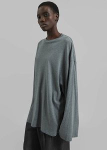 Rio Oversized Sleeve Tee - Dark Grey Melange Grey Women Tops The Frankie Shop - Image 2