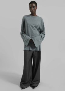 Rio Oversized Sleeve Tee - Dark Grey Melange Grey Women Tops The Frankie Shop