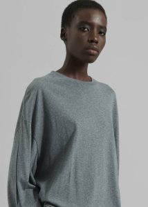 Rio Oversized Sleeve Tee - Dark Grey Melange Grey Women Tops The Frankie Shop - Image 4