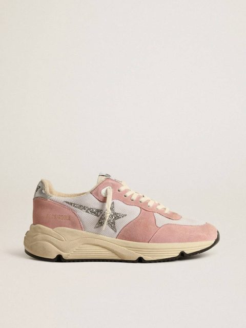 Running Sole In Gray Mesh And Suede With Silver Glitter Star Running Sole Women Golden Goose