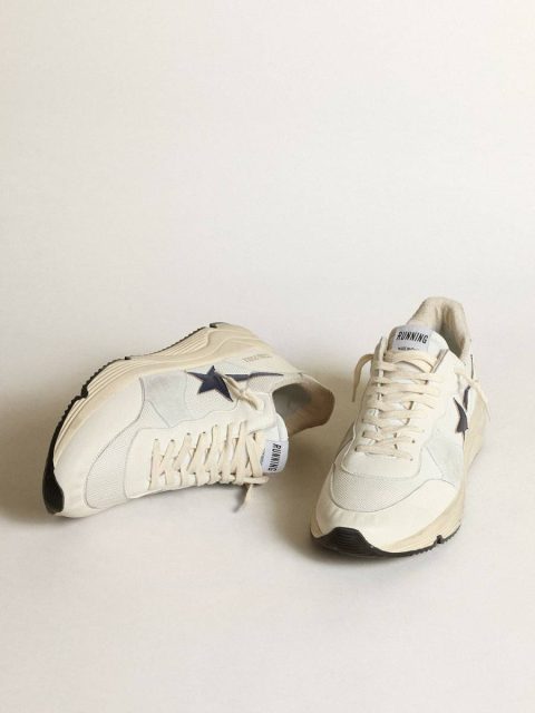 Running Sole In White Leather And Mesh With Blue Laminated Leather Star Golden Goose Running Sole Men - Image 2
