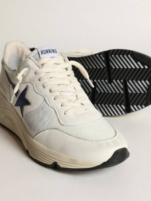 Running Sole In White Leather And Mesh With Blue Laminated Leather Star Golden Goose Running Sole Men - Image 4
