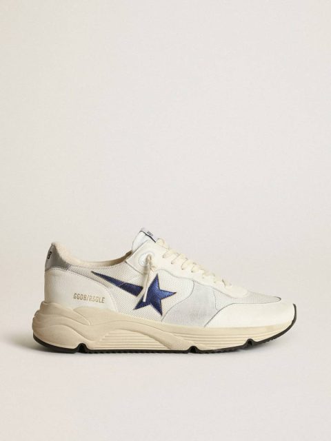 Running Sole In White Leather And Mesh With Blue Laminated Leather Star Golden Goose Running Sole Men