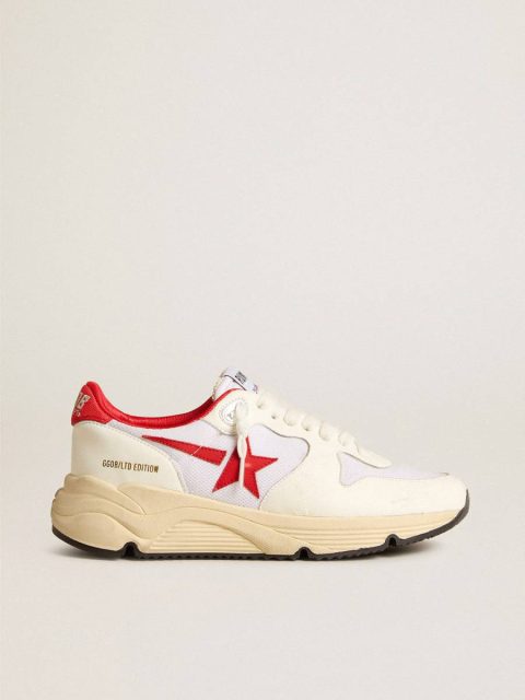 Running Sole Ltd In White Nappa And Nylon With A Red Leather Star Running Sole Golden Goose Women