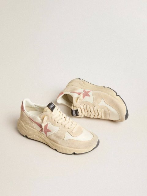 Running Sole Women Golden Goose Women’s Running Sole In Beige Nylon With Pink Leather Star And Heel Tab - Image 2