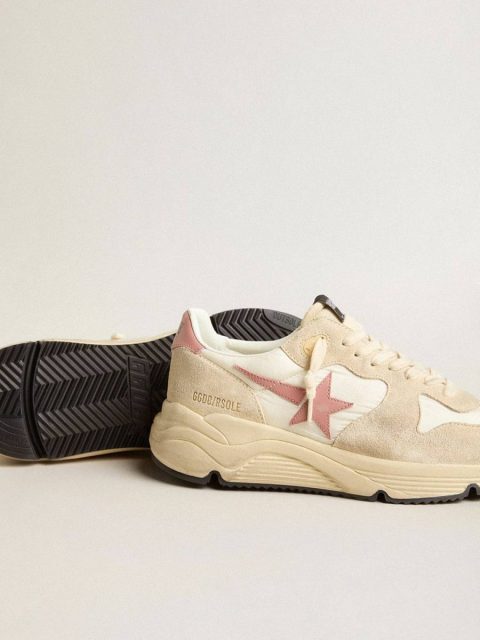 Running Sole Women Golden Goose Women’s Running Sole In Beige Nylon With Pink Leather Star And Heel Tab - Image 3
