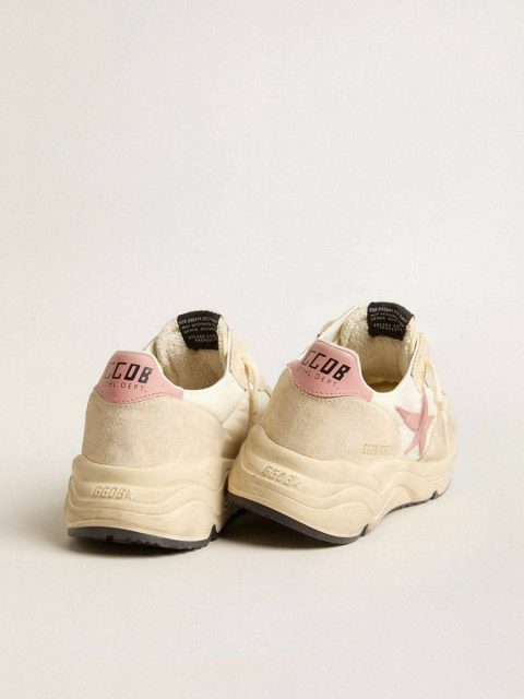 Running Sole Women Golden Goose Women’s Running Sole In Beige Nylon With Pink Leather Star And Heel Tab - Image 4