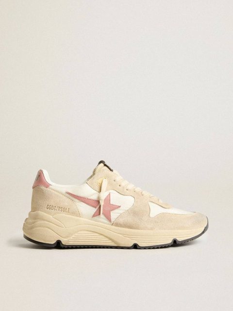 Running Sole Women Golden Goose Women’s Running Sole In Beige Nylon With Pink Leather Star And Heel Tab