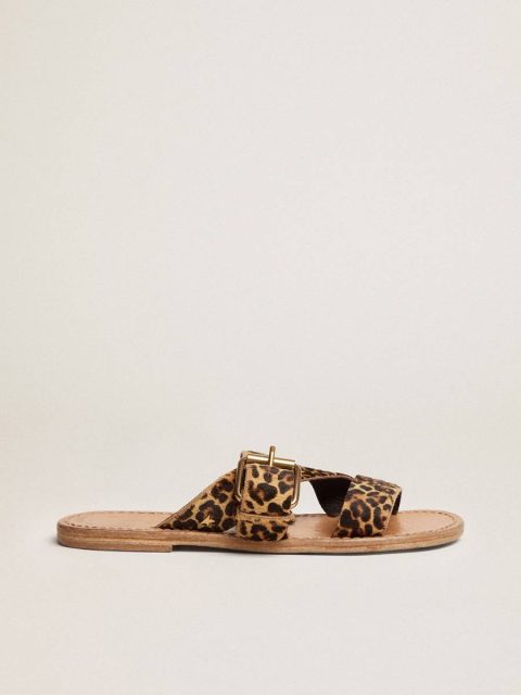 Sandals Margaret Flat Sandals In Leopard-Print Pony Skin Golden Goose Women