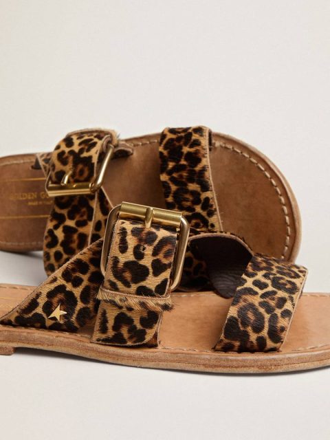 Sandals Margaret Flat Sandals In Leopard-Print Pony Skin Golden Goose Women - Image 5