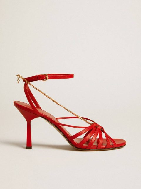 Sandals Nico High Heel Sandals In Red Nappa Leather With Gold Chain Golden Goose Women
