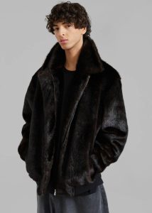 Scott Faux Fur Bomber - Dark Espresso Brown The Frankie Shop Outerwear Men
