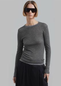 Scottie Layered Tee - Grey Women Tops Grey The Frankie Shop