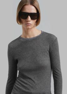 Scottie Layered Tee - Grey Women Tops Grey The Frankie Shop - Image 4