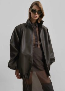 Senta Faux Leather Bomber - Khaki Brown The Frankie Shop Brown Outerwear Women