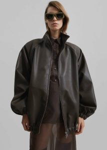 Senta Faux Leather Bomber - Khaki Brown The Frankie Shop Brown Outerwear Women - Image 4
