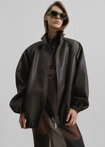 Senta Faux Leather Bomber - Khaki Brown The Frankie Shop Brown Outerwear Women - Image 5